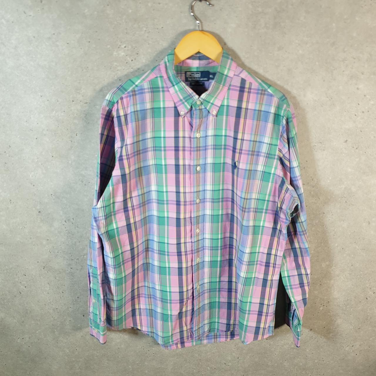 Vintage Ralph Lauren Button Down Shirt Men’s XL Pink Checkered Custom Fit Pony