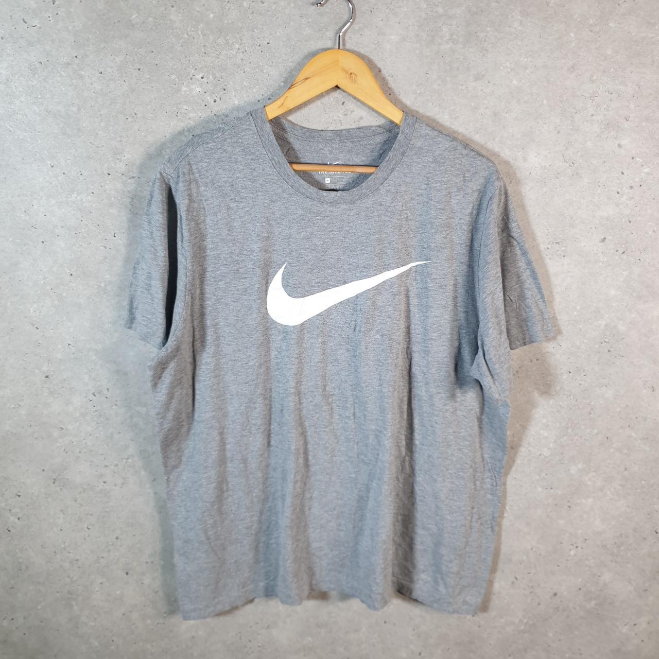 Vintage Nike T Shirt Men’s XL Grey Printed Single Swoosh Logo Athletic C8297