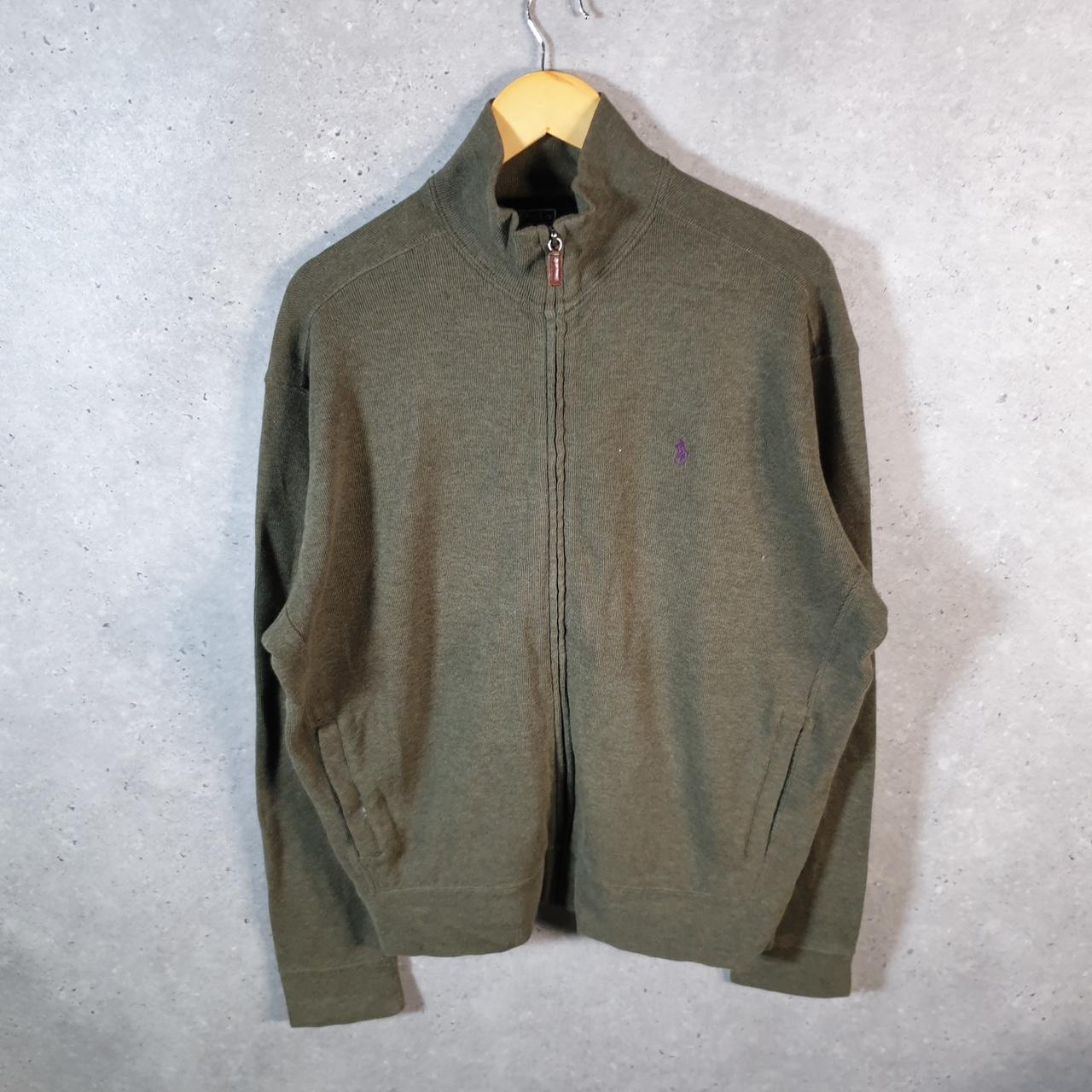 Vintage Ralph Lauren Polo Sweatshirt Men’s Large Khaki Green Cotton Full Zip Pony