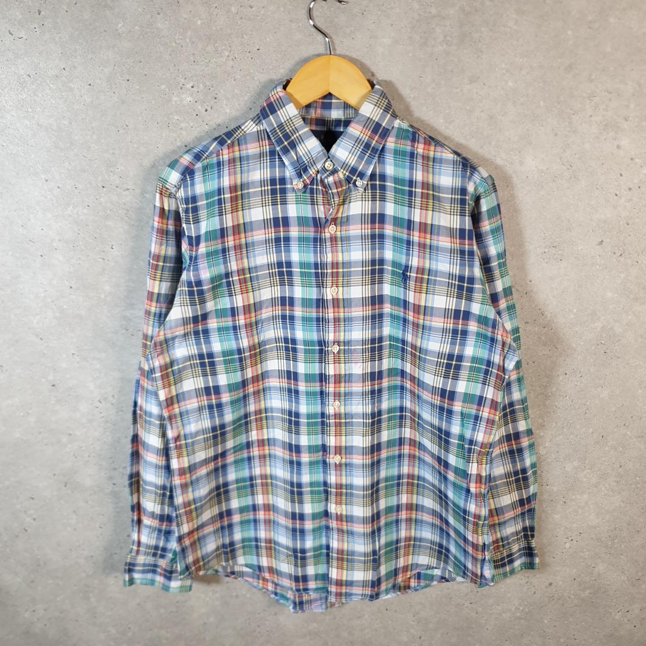 Vintage Ralph Lauren Button Down Shirt Men’s Medium Checkered Custom Fit Pony Cotton