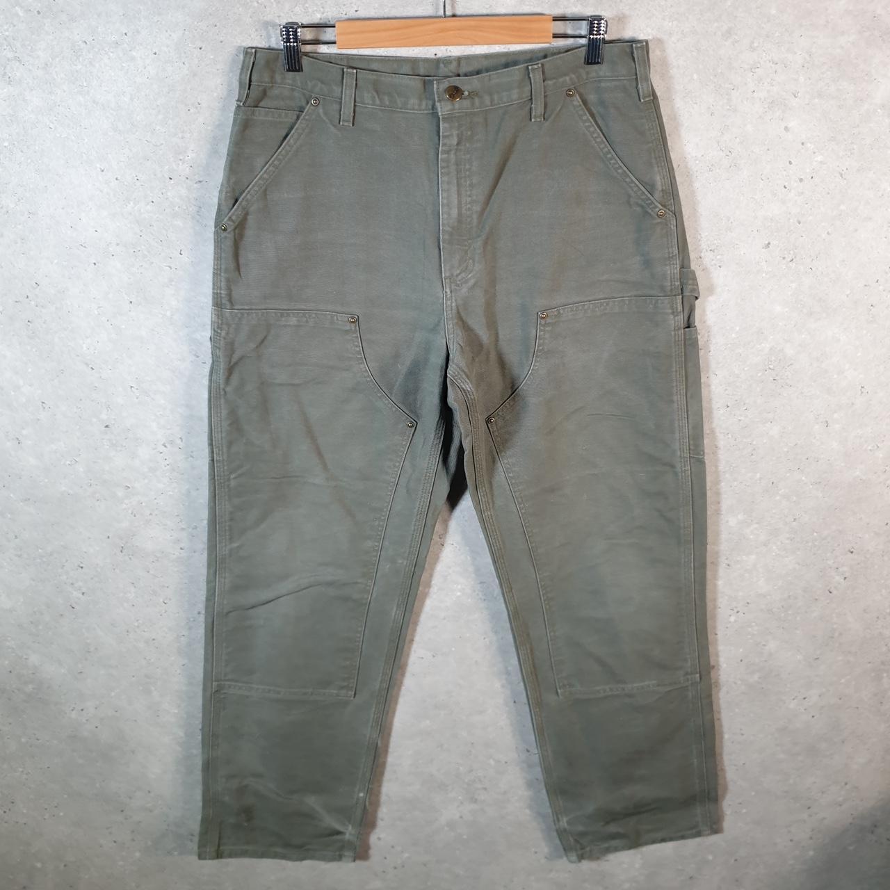 Vintage Carhartt Double Knee Carpenter Trousers Mens W34 L31 Khaki Green Dungaree Fit