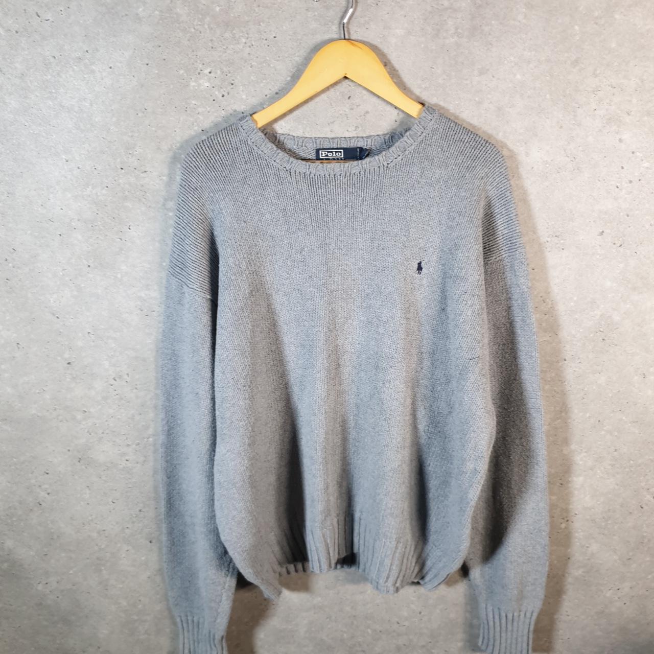Vintage Ralph Lauren Polo Knit Sweatshirt Men’s 2XL Grey Cotton Pullover Pony