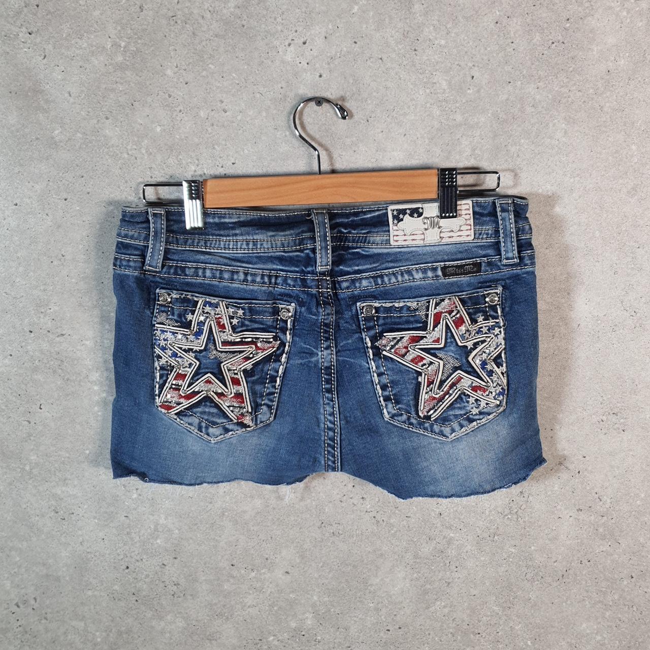 Vintage Miss Me Baggy Y2K Hip Hop Jeans Shorts Jorts Womens W30 Blue Denim USA A4825