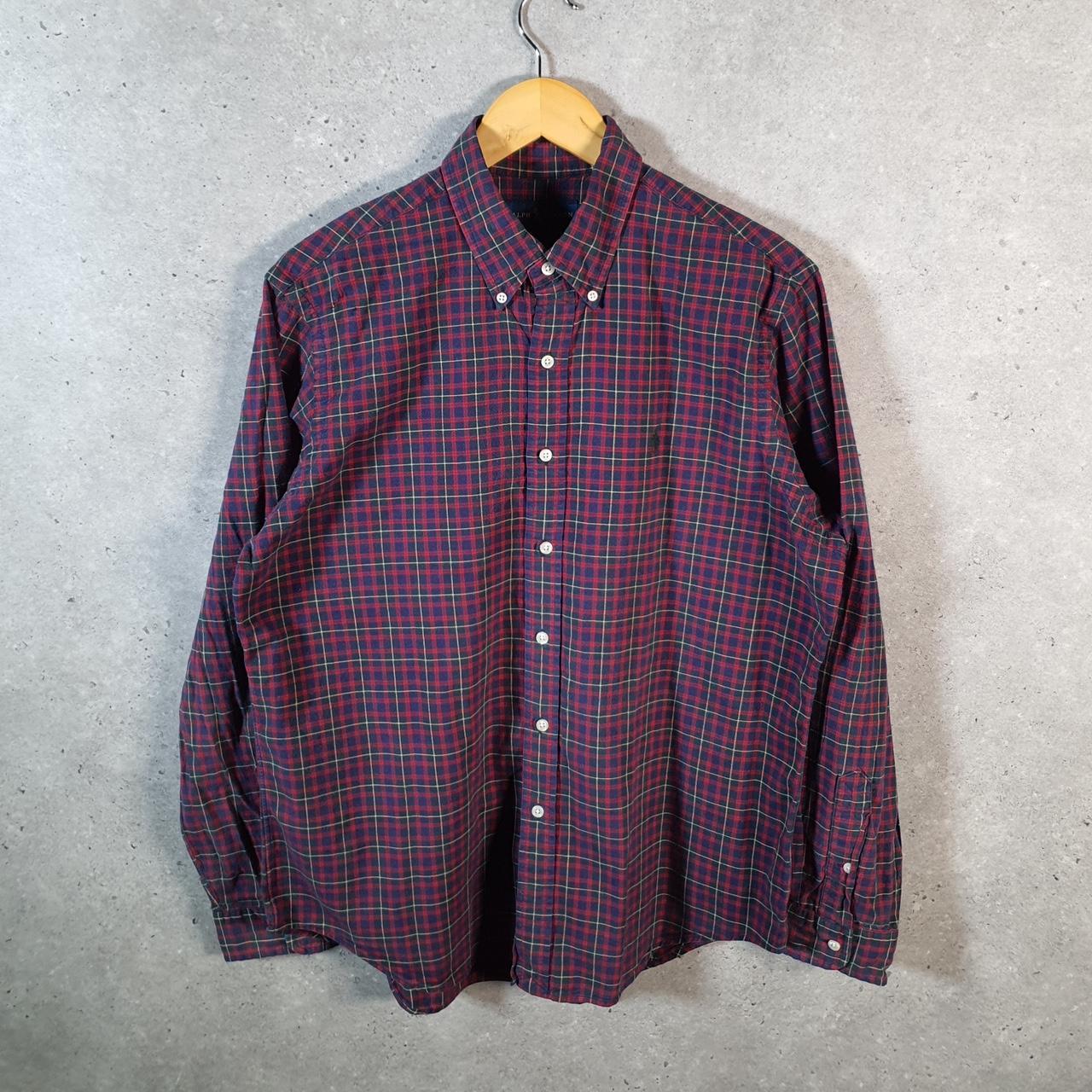 Vintage Ralph Lauren Button Down Shirt Men’s Large Burgundy Checkered Classic Pony Casual C8460