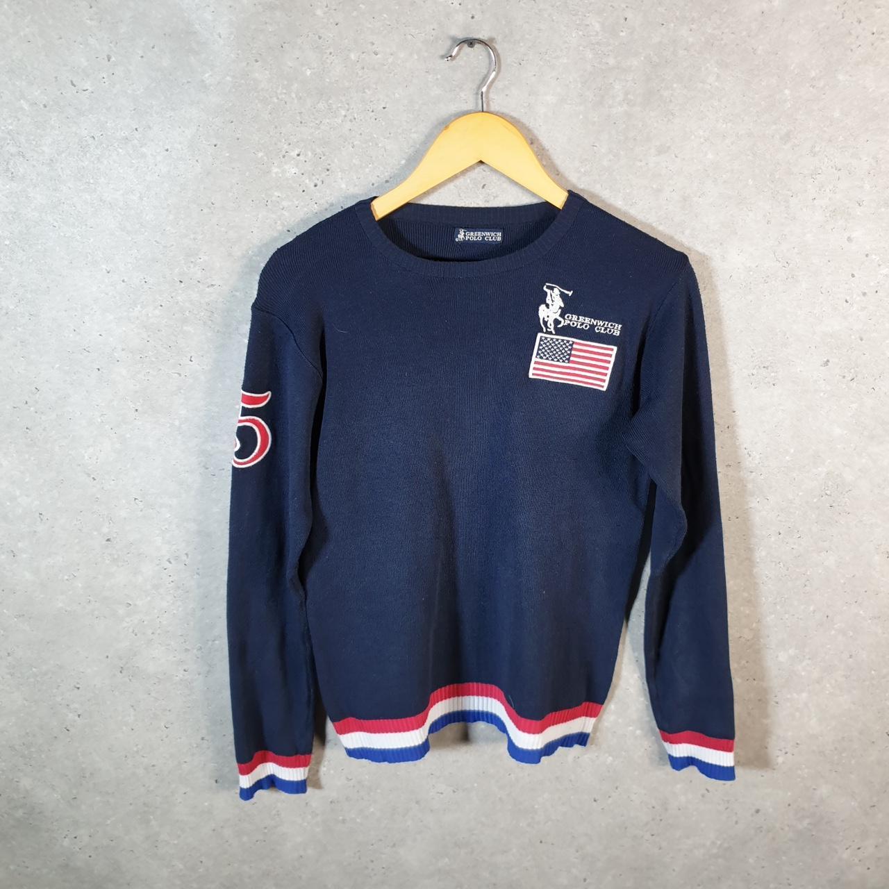 Vintage Greenwich Polo Club Knit Sweater Women’s M Navy Blue Y2K Pullover Casual