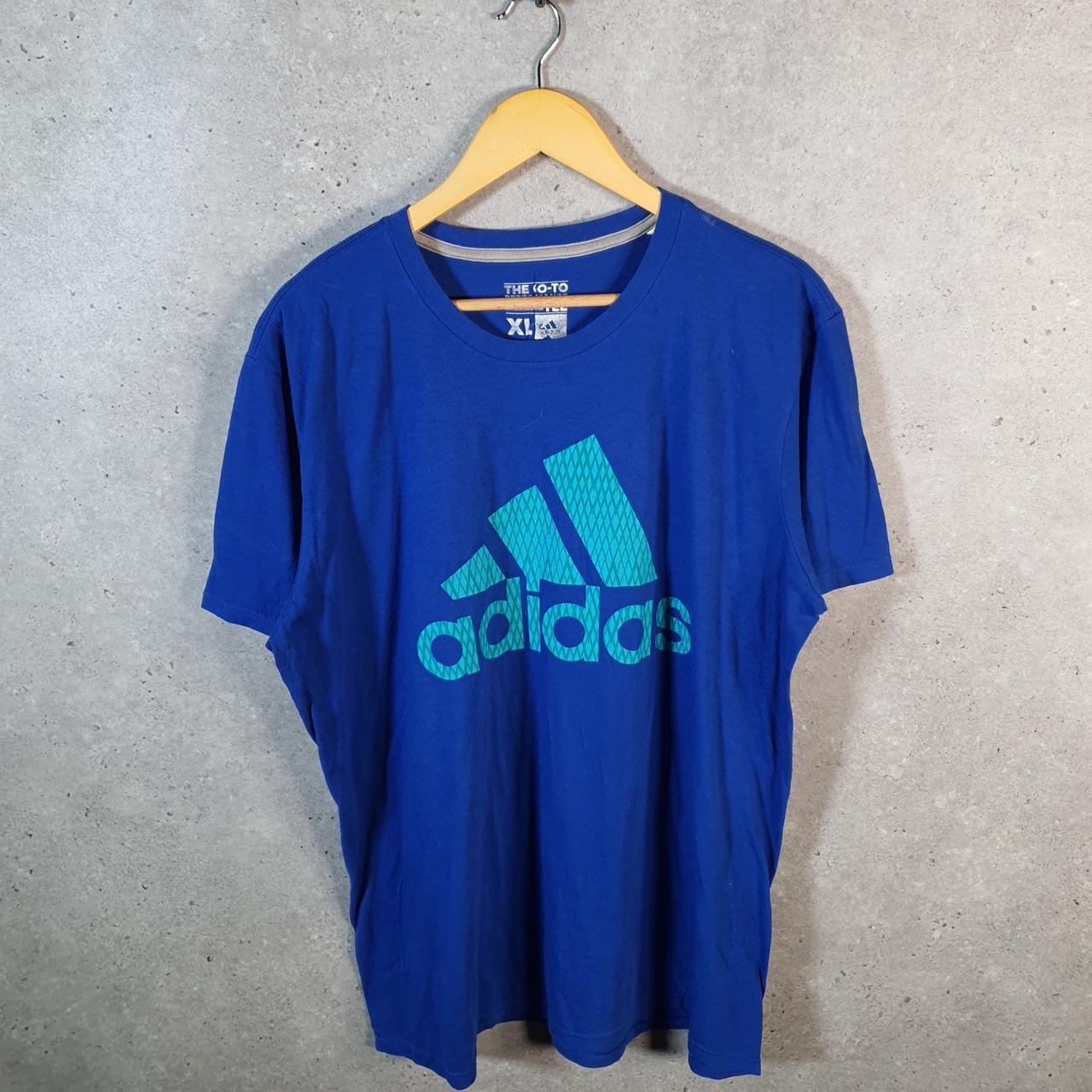 Vintage Adidas Perfomance Go Tee Spellout T Shirt Men’s XL Blue Three Stripes Logo Athletic C9815