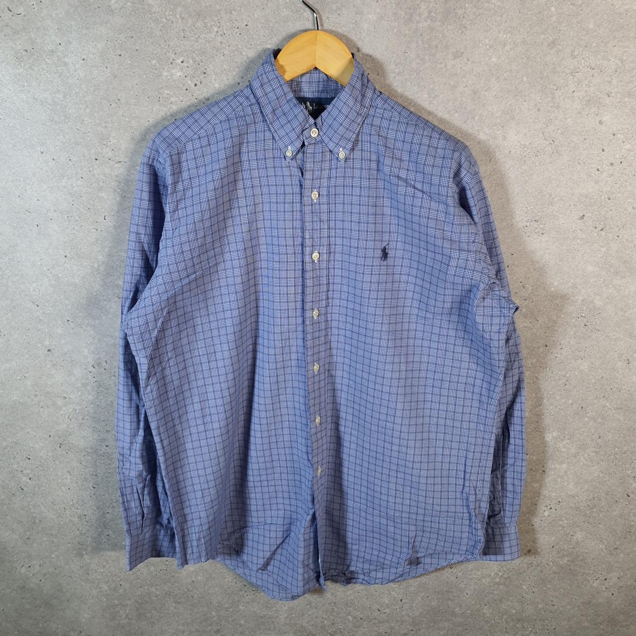 Vintage Ralph Lauren Button Down Shirt Men’s Large Blue Checkered Yarmouth Pony