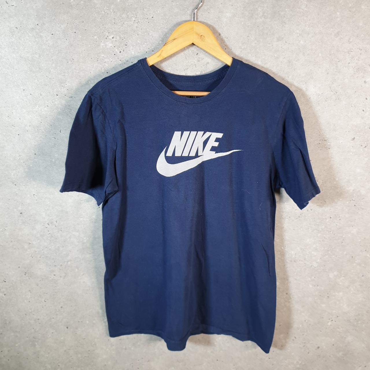 Vintage Nike T Shirt Men’s Medium Blue Printed Single Swoosh Logo Athletic C8291