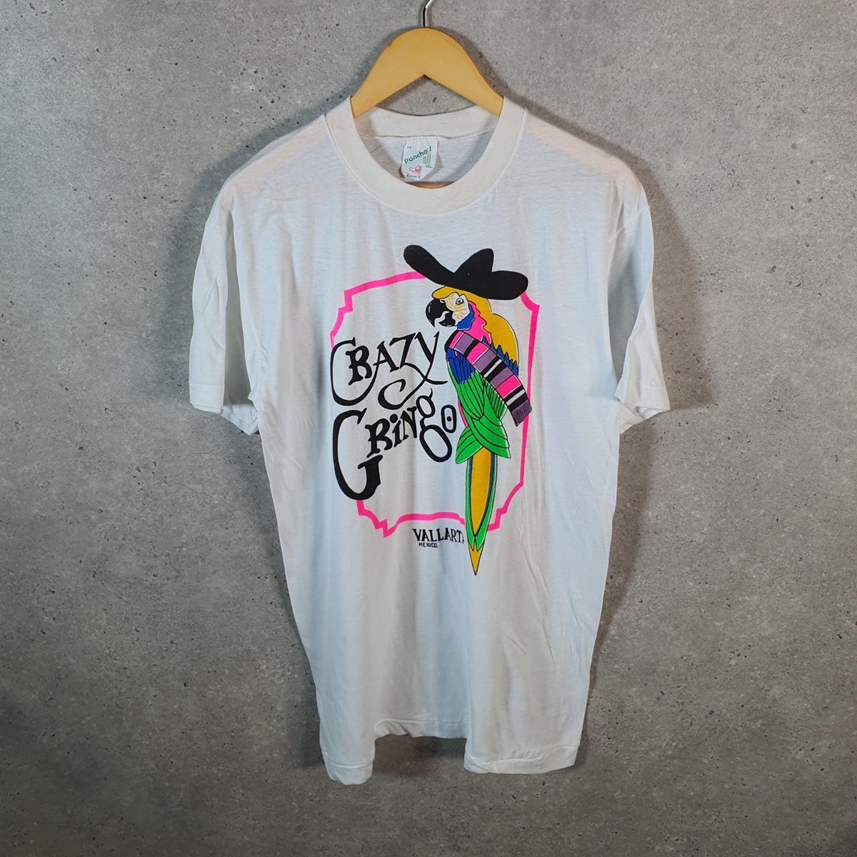 Vintage Panchos Crazy Gringo Vallarta Mexico 90s USA Single Stitch T Shirt Men’s Medium White