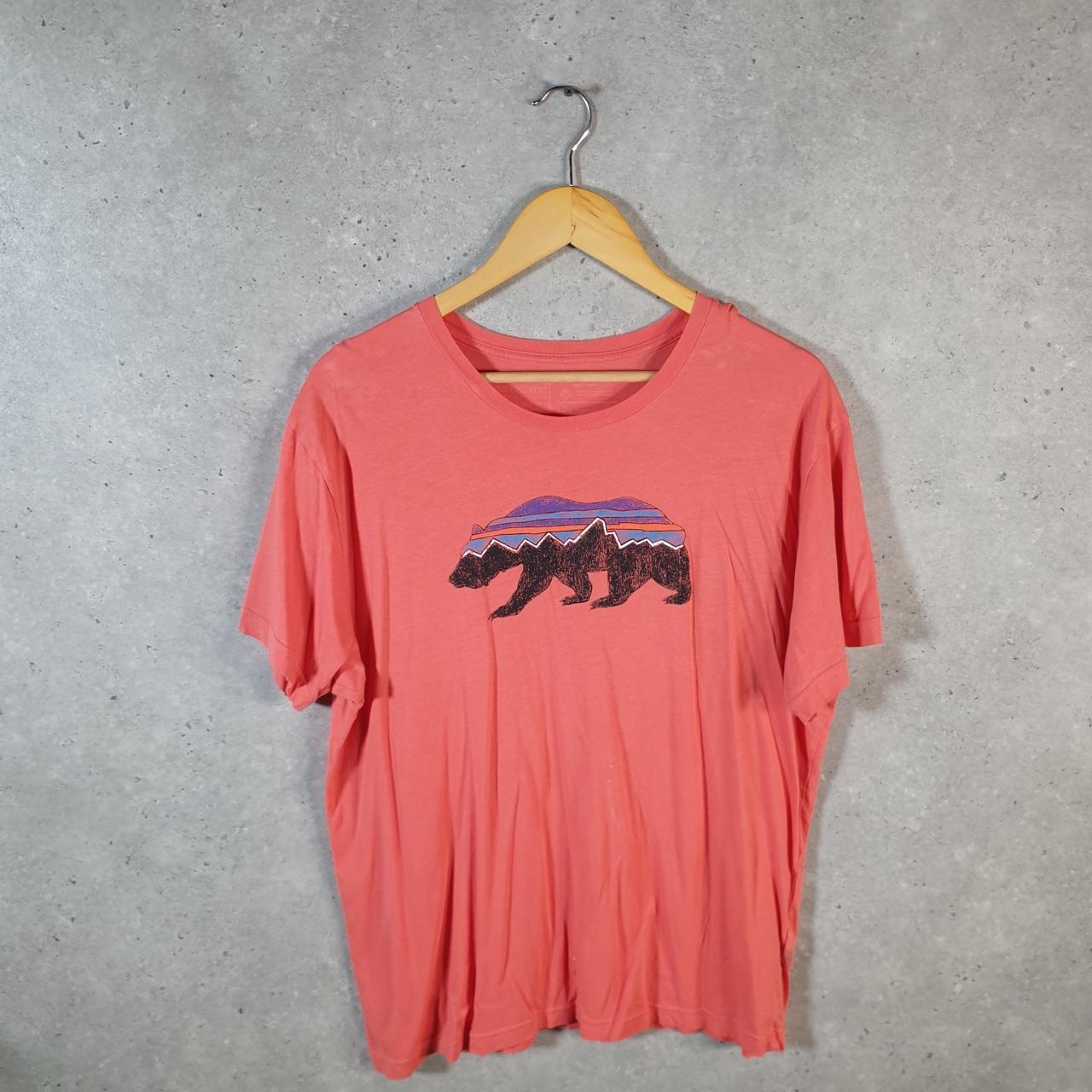 Vintage Patagonia Organic Cotton Fitz Roy T Shirt Men’s Large Pink Slim Fit Spellout Logo Big Fish Vintage