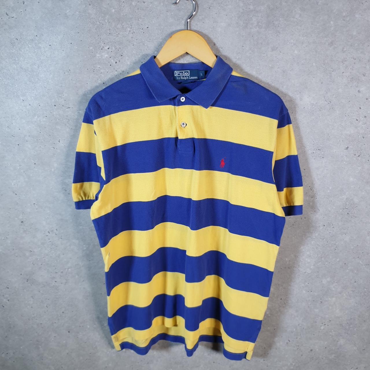 Vintage Ralph Lauren Polo Shirt Men’s Large Blue Striped Cotton Pony C9625