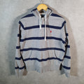 Vintage Ralph Lauren Polo Heavyweight Hoodie Womens Medium Grey Cotton Pullover 1/4 Button Pony