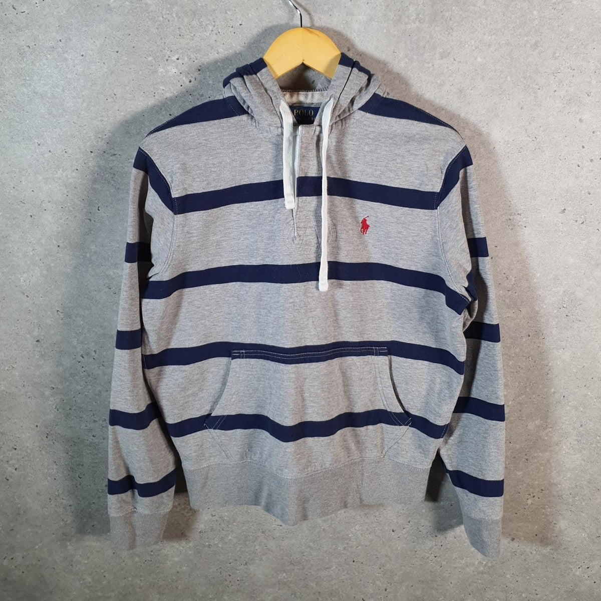 Vintage Ralph Lauren Polo Heavyweight Hoodie Womens Medium Grey Cotton Pullover 1/4 Button Pony