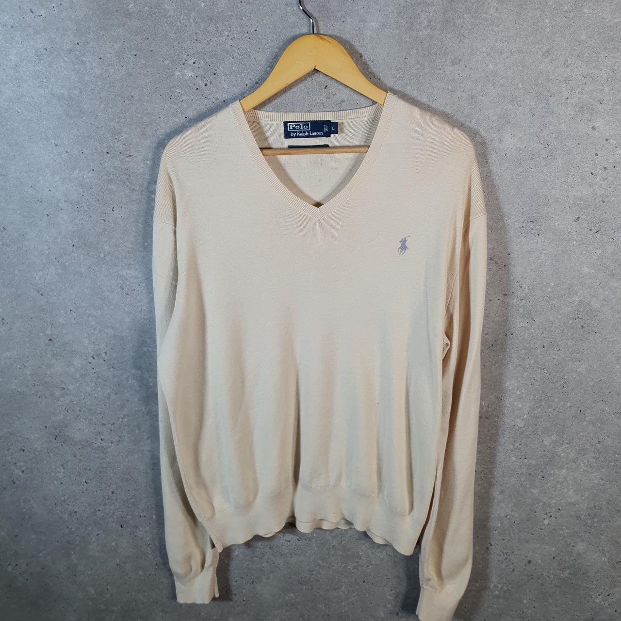Vintage Ralph Lauren Polo Pima Cotton Sweatshirt Men’s Large Beige Pullover Pony C8859