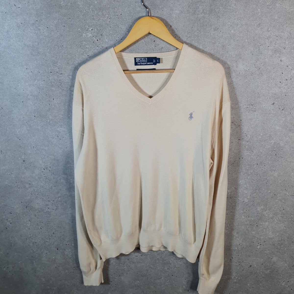Vintage Ralph Lauren Polo Pima Cotton Sweatshirt Men’s Large Beige Pullover Pony C8859