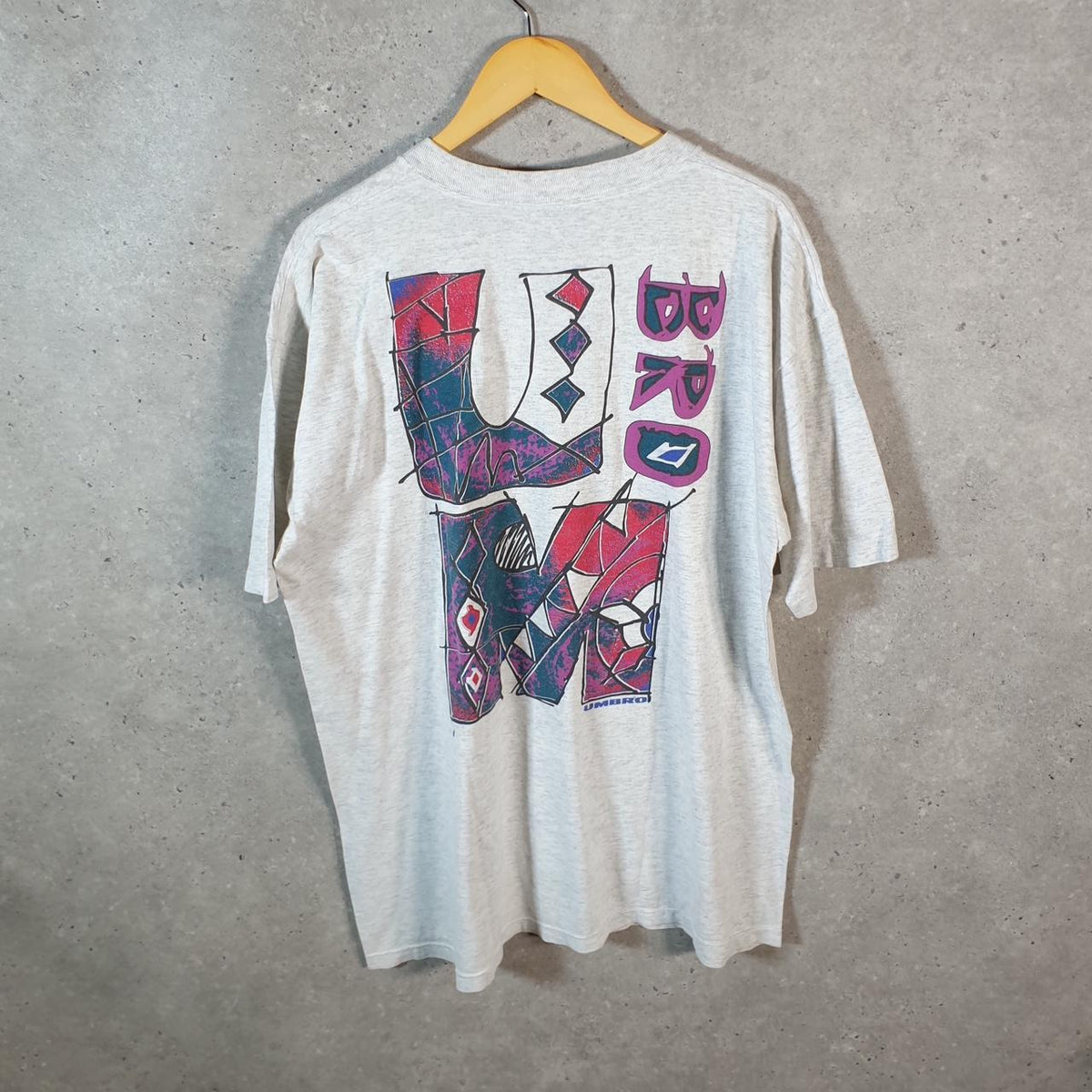 Vintage Umbro Spellout 90s USA Single Stitch T Shirt Men’s Large Grey C9418