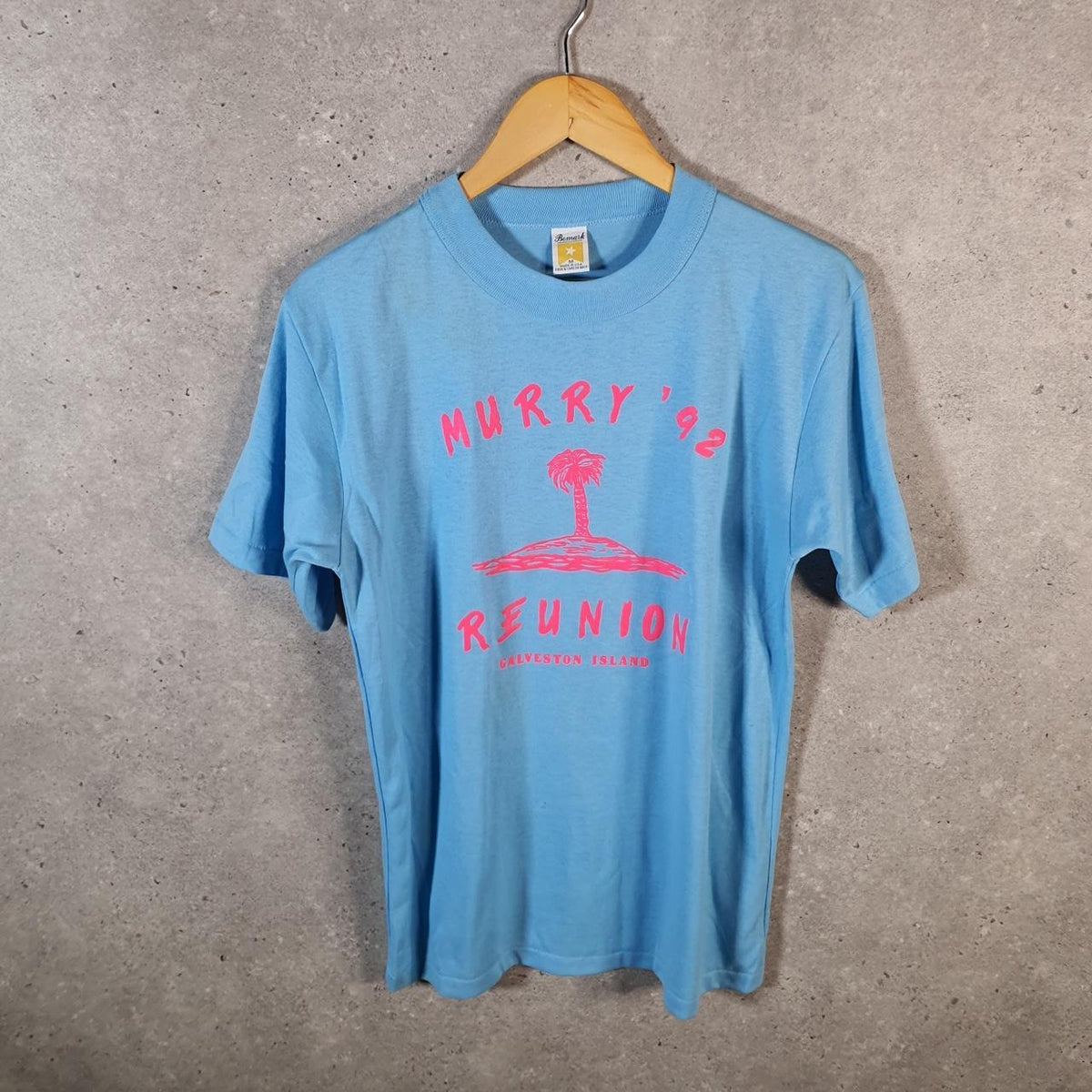 Vintage Bomark Murray 1992 Galveston Island USA Single Stitch T Shirt Men’s Medium Blue
