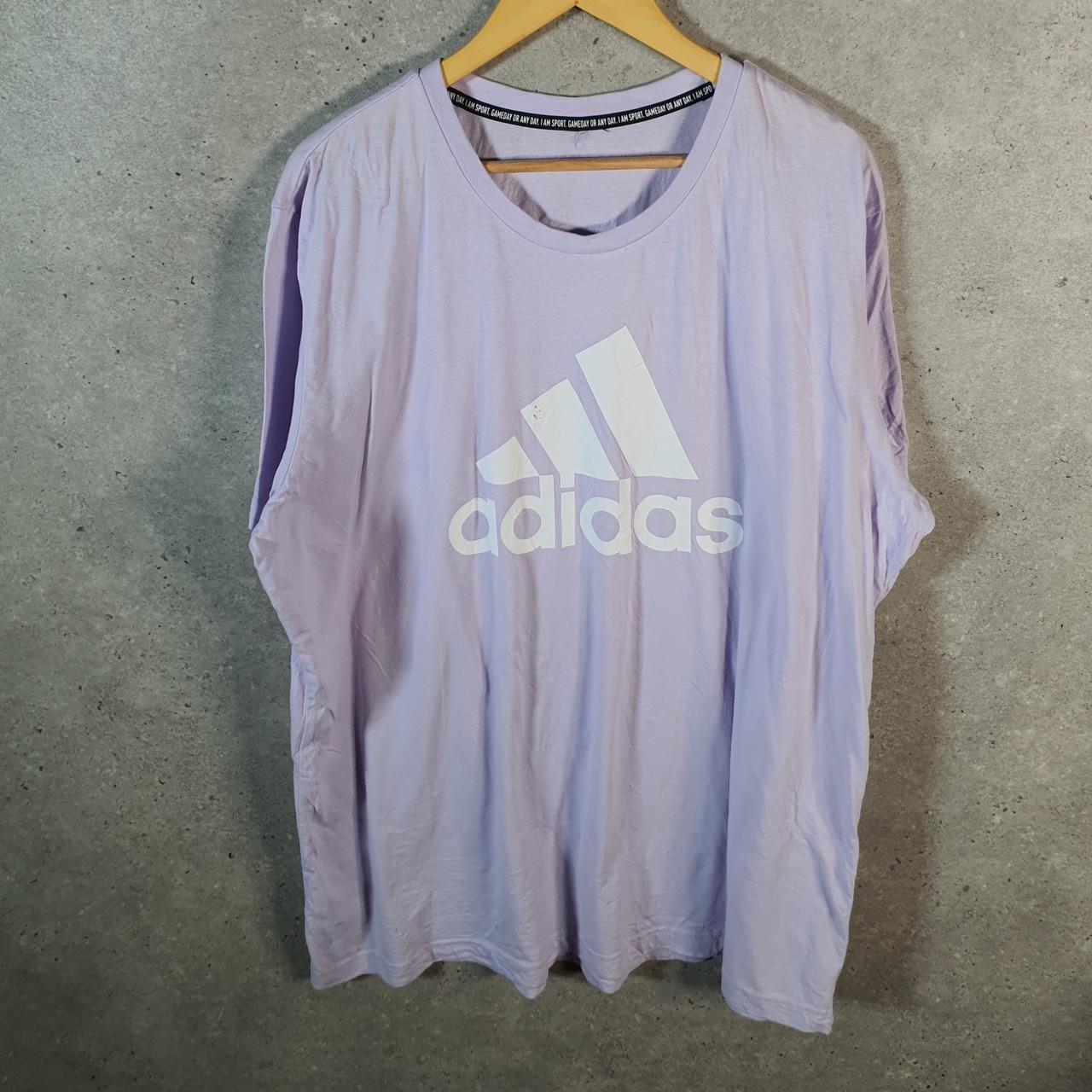Vintage Adidas Spellout Graphic T Shirt Mens XL lilac Three Stripes Logo Athletic