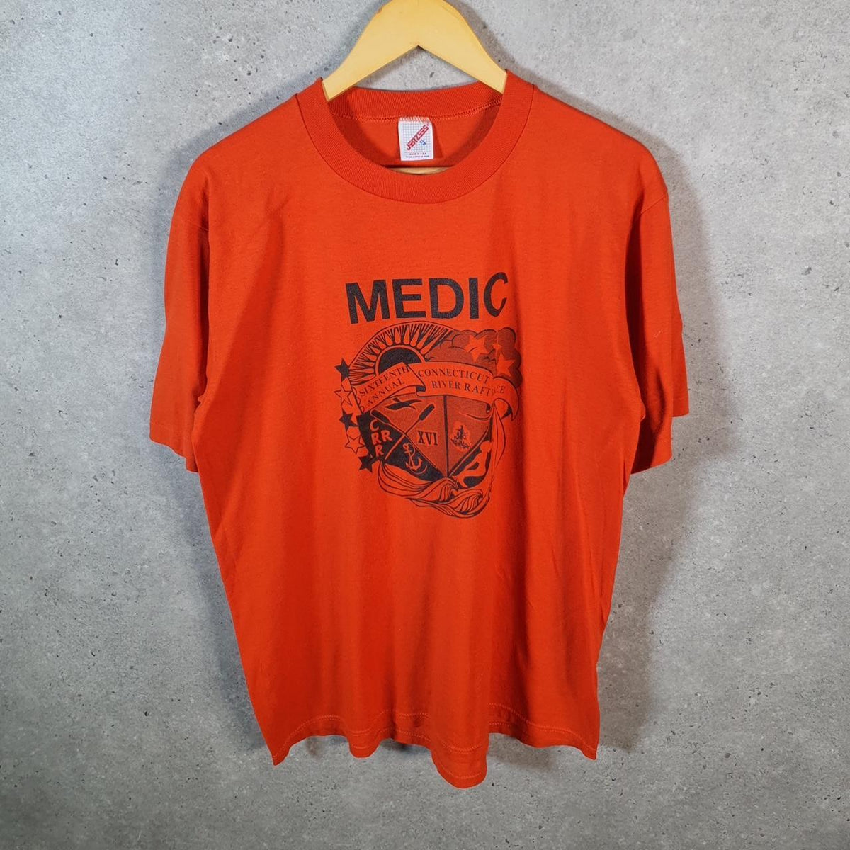 Vintage Jerzees Connecticut Medic USA 90s Single Stitch T Shirt Men’s XL Orange