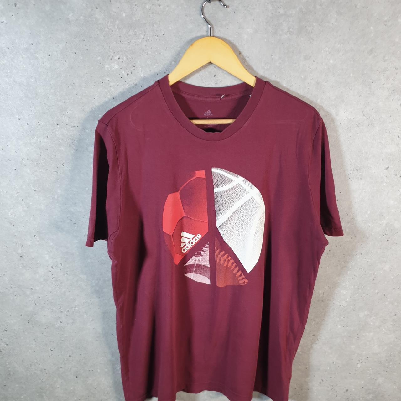 Vintage Adidas Soccer T Shirt Men’s Large Burgundy Red Three Stripes Logo Athletic