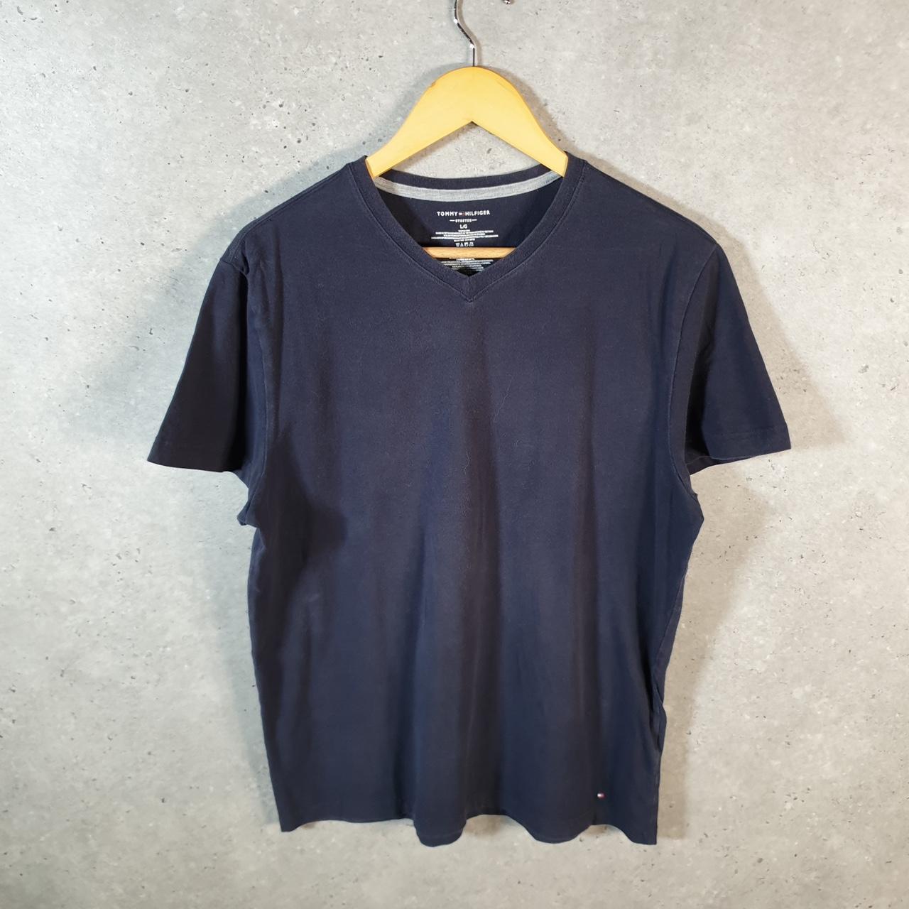 Vintage Tommy Hilfiger T Shirt Men’s Large Navy Blue Stretch Fit Embroidered Logo