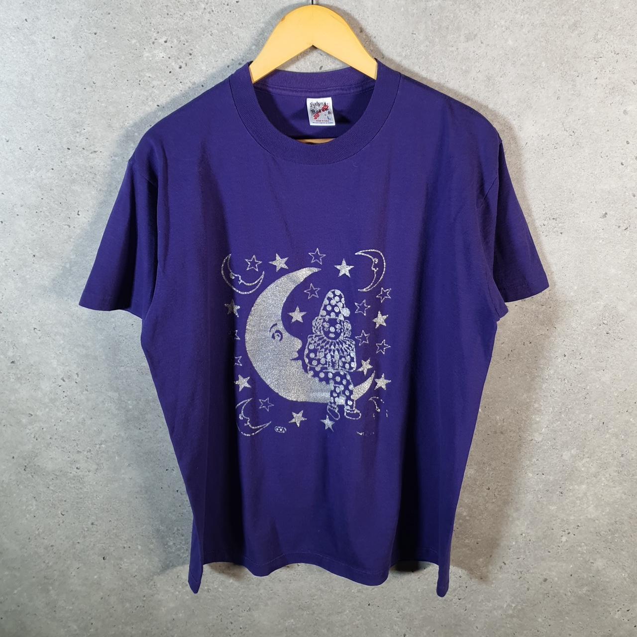 Vintage Jerzees Moon Stars 90s USA Single Stitch T Shirt Men’s Large Purple