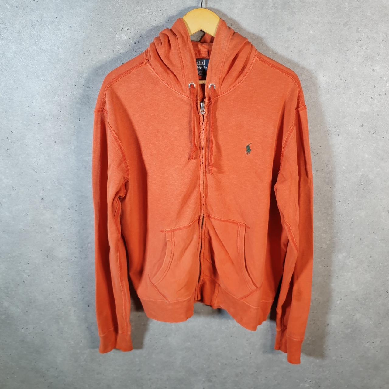 Vintage Ralph Lauren Polo Heavyweight Hoodie Men’s Large Orange Cotton Full Zip Pony