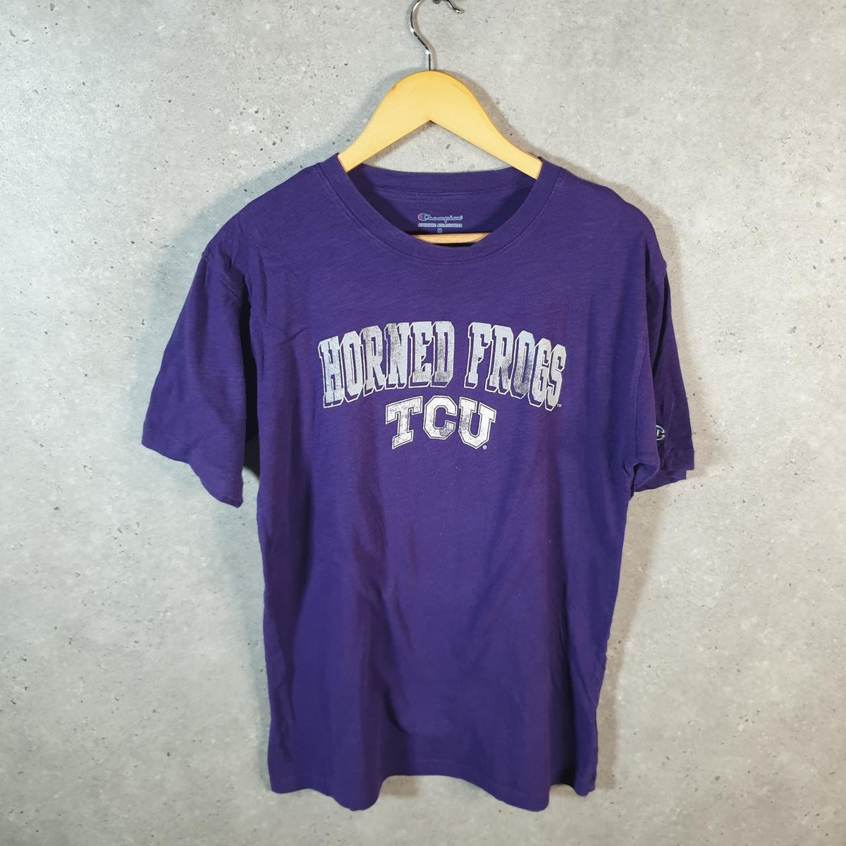 Vintage Champion Horned Frogs TCU Spellout T Shirt Men’s Medium Purple USA Athletic