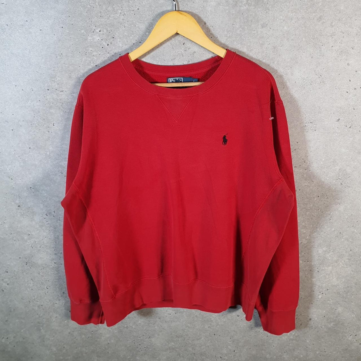 Vintage Ralph Lauren Polo Sweatshirt Men’s Large Red Boxy Baggy Cotton Pullover Pony
