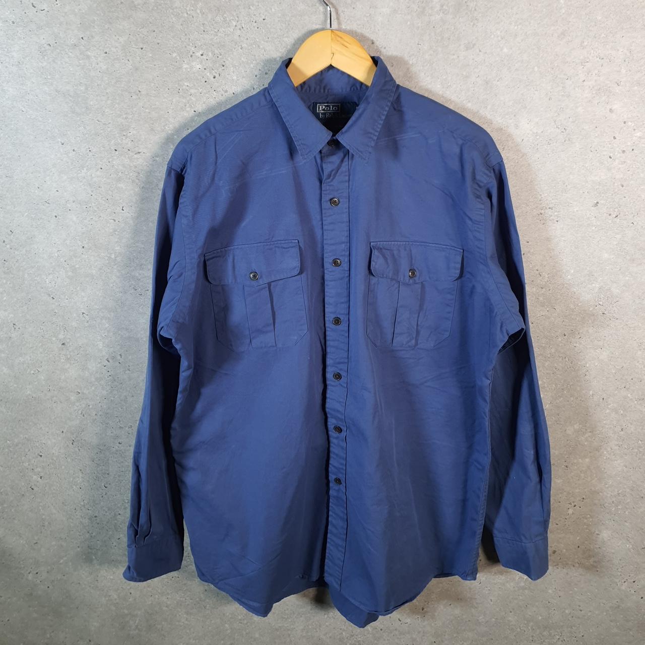 Vintage Ralph Lauren Button Down Shirt Men’s Large Blue Long Sleeve Classic Fit Cotton Pocket Big Fish Vintage