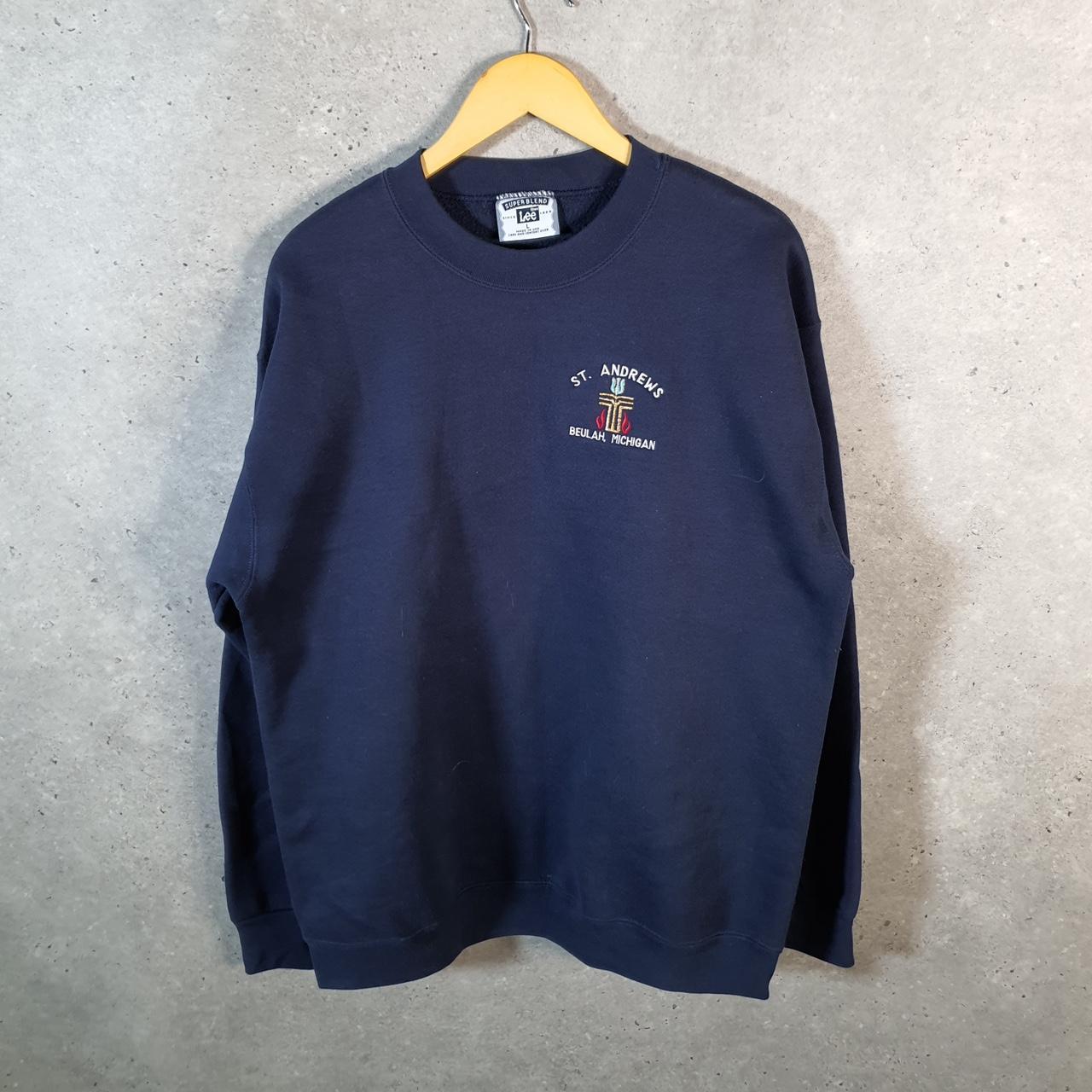 Vintage Lee Super Blend Sweatshirt Men’s Large Navy Blue USA St Andrews Beulah Michigan