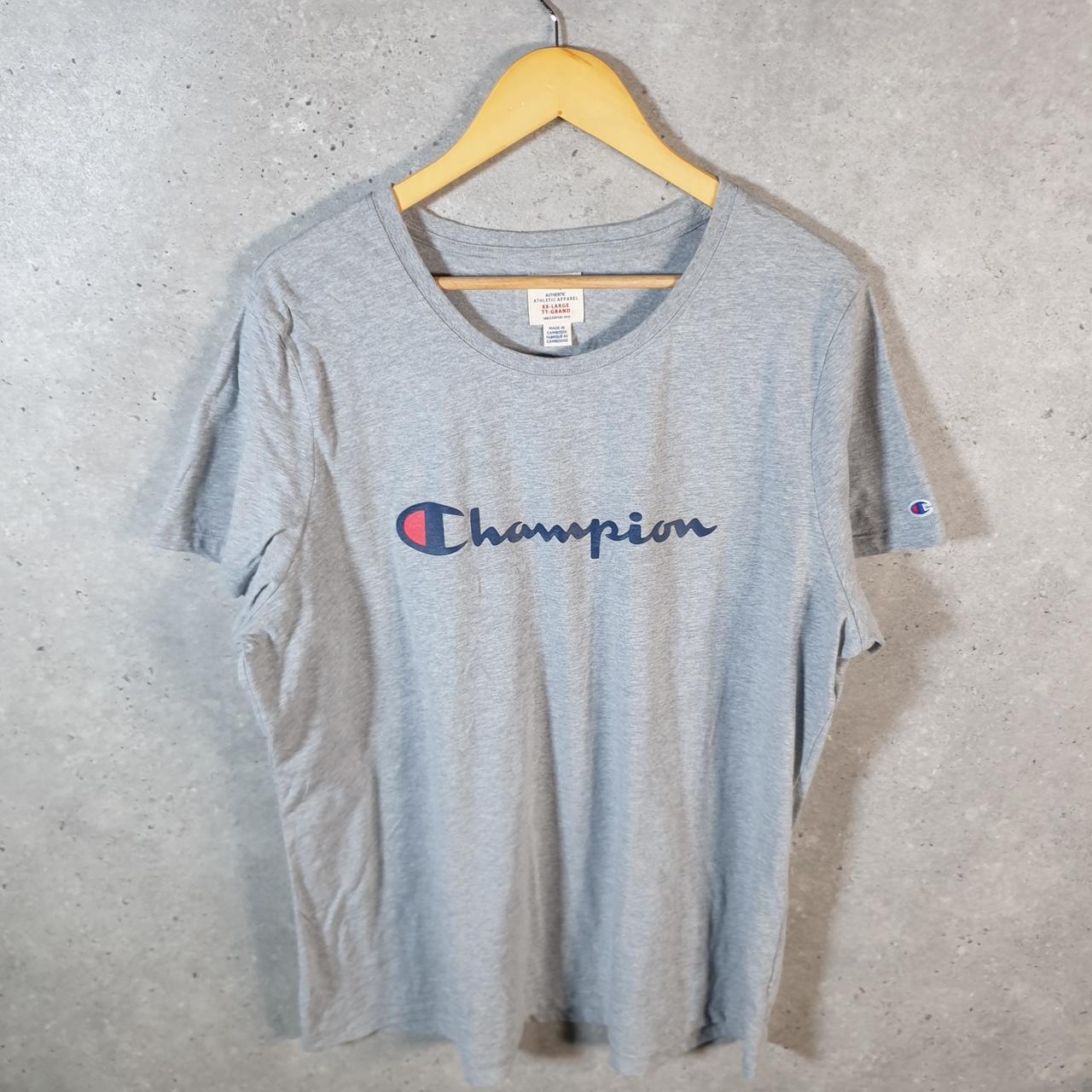 Vintage Champion Spellout Logo T Shirt Mens Small Grey USA Athletic