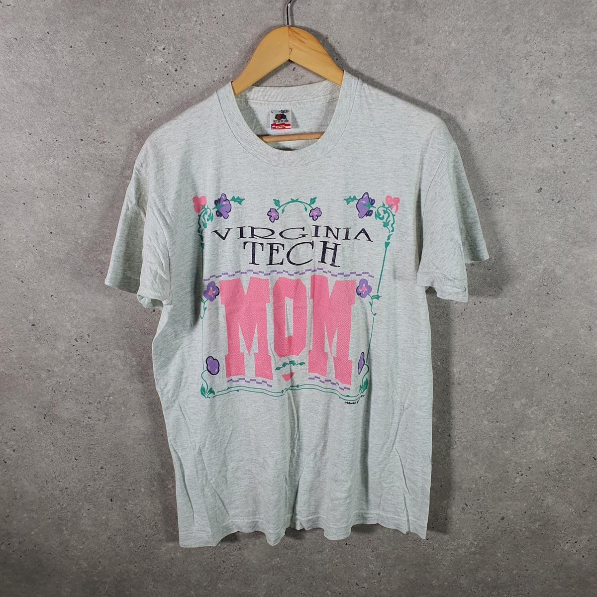 Vintage Fruit of the Loom Virginia Tech Mom Single Stitch T Shirt Men’s Large Grey Big Fish Vintage