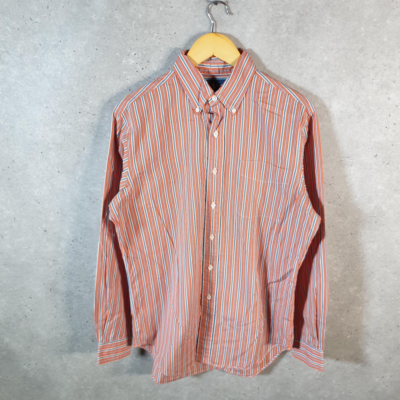 Vintage Ralph Lauren Button Down Shirt Men’s Medium Orange Striped Fit Cotton