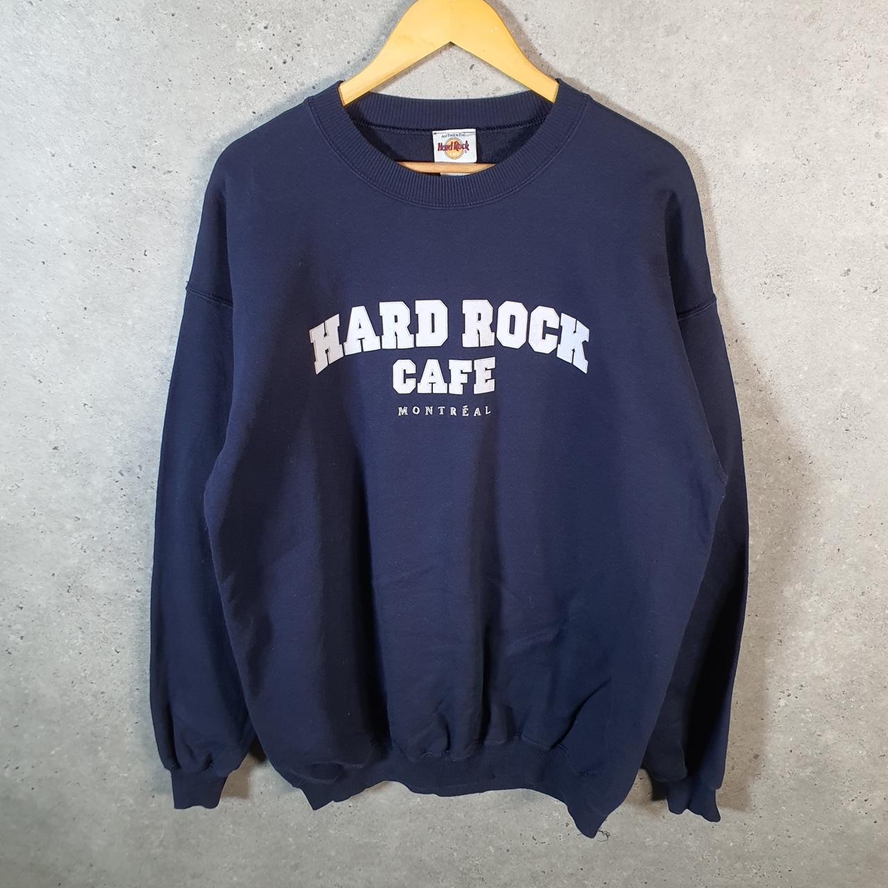 Vintage Hard Rock Cafe Montreal Sweatshirt Mens Large Navy Blue USA Embroidered