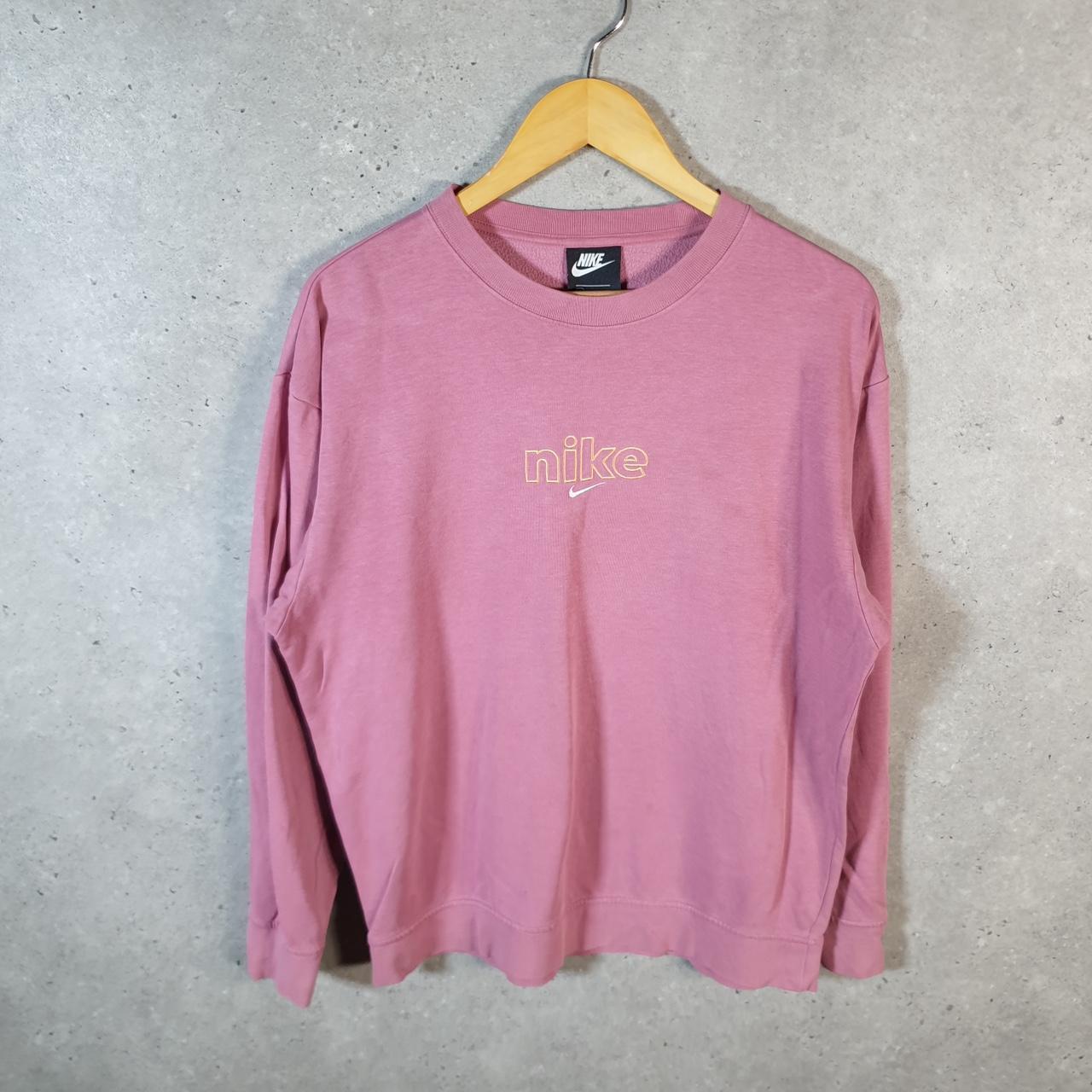 Vintage Nike Embroidered Spellout Sweatshirt Womens M Pink Swoosh Y2K