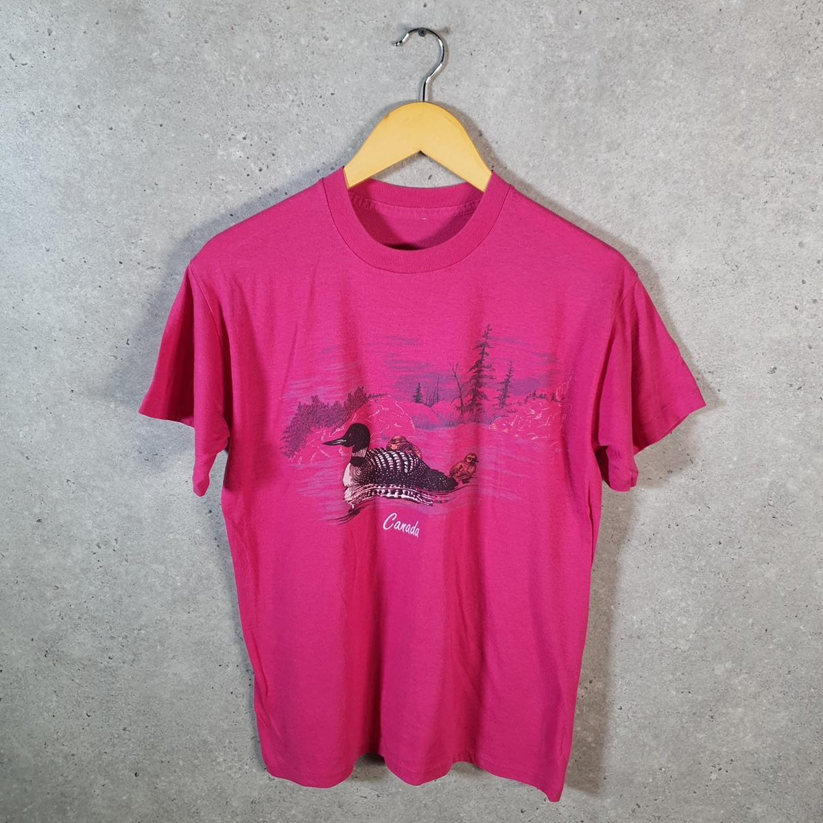 Vintage Canada Duck Landscape USA 90s Single Stitch T Shirt Men’s Small Pink C9390