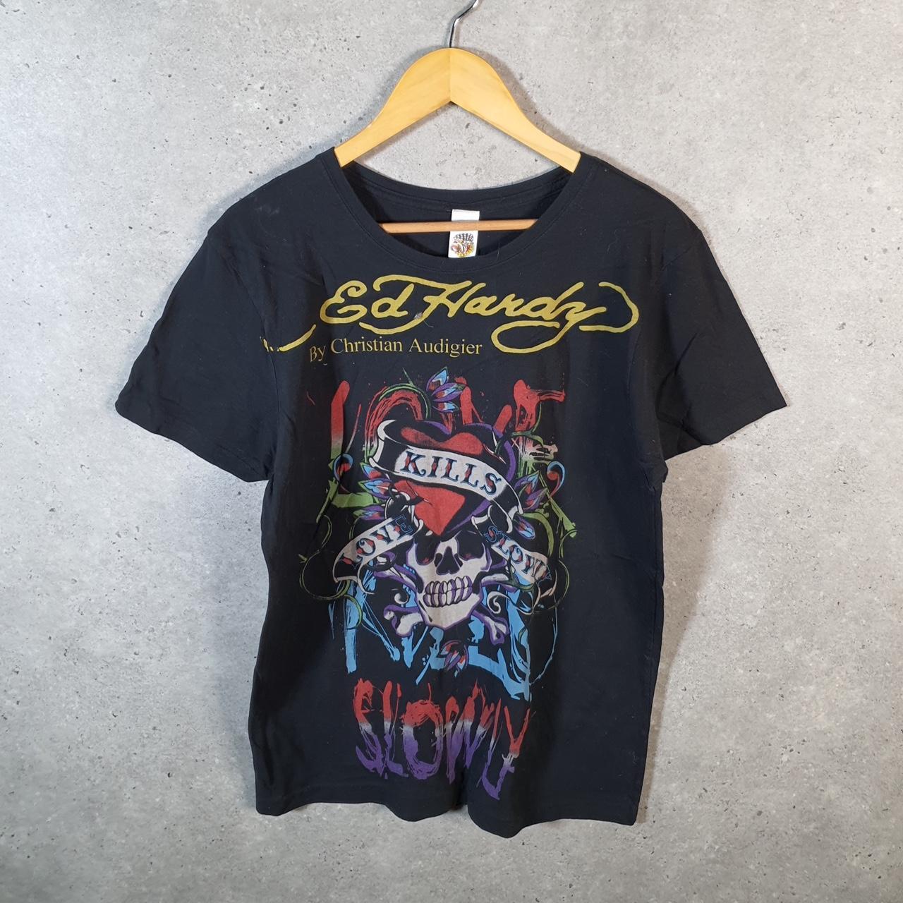 Vintage Ed Hardy T Shirt Men’s L Black Christian Audigier Love Heart Graphic Skull Y2K