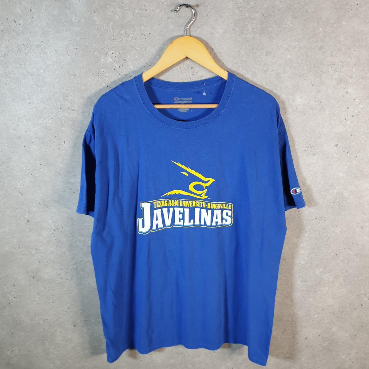 Vintage Champion Texas Uni Javelins Spellout T Shirt Men’s XL Blue USA Athletic