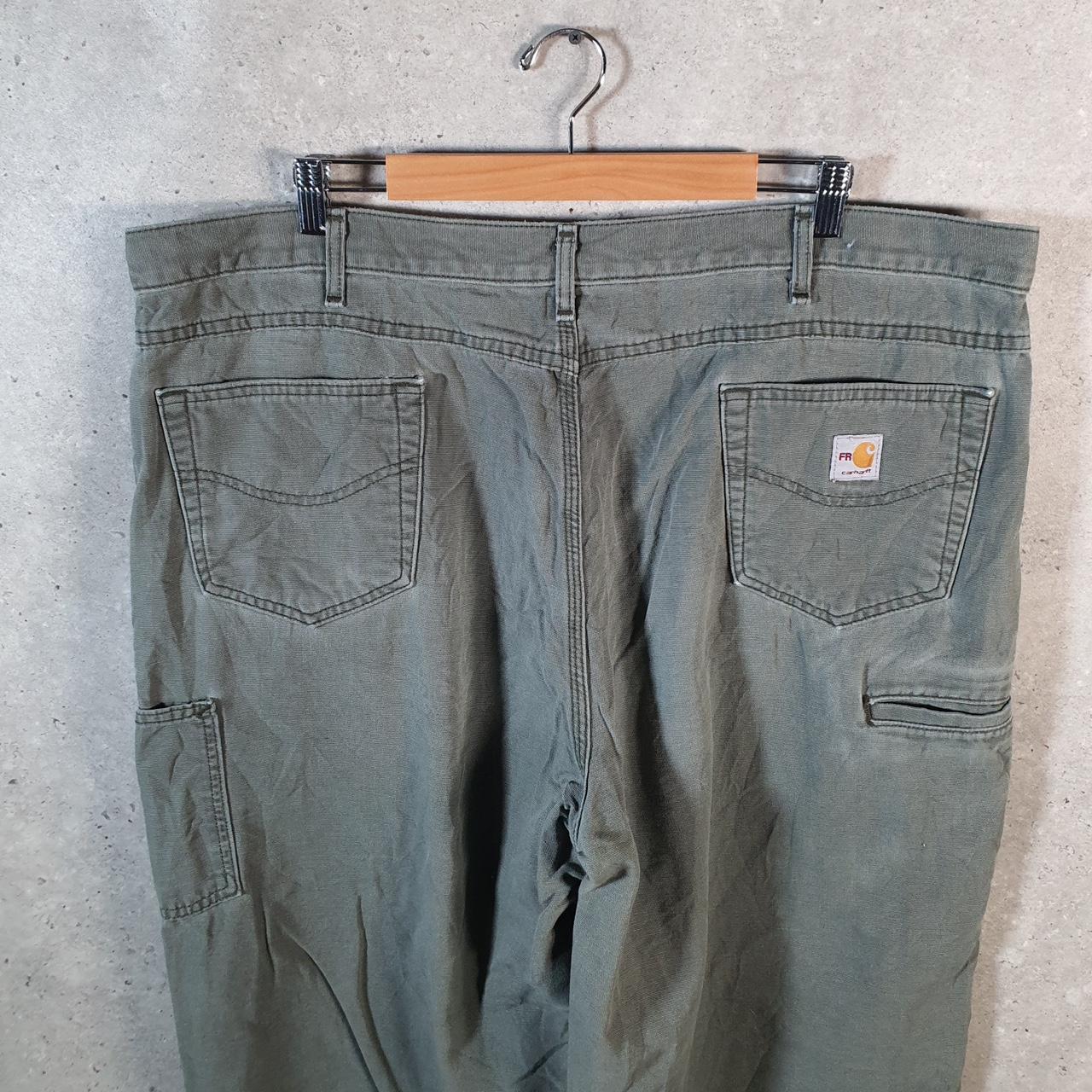 Vintage Carhartt FR Carpenter Trousers Mens W44 L36 Khaki Green Relaxed Fit Workwear USA