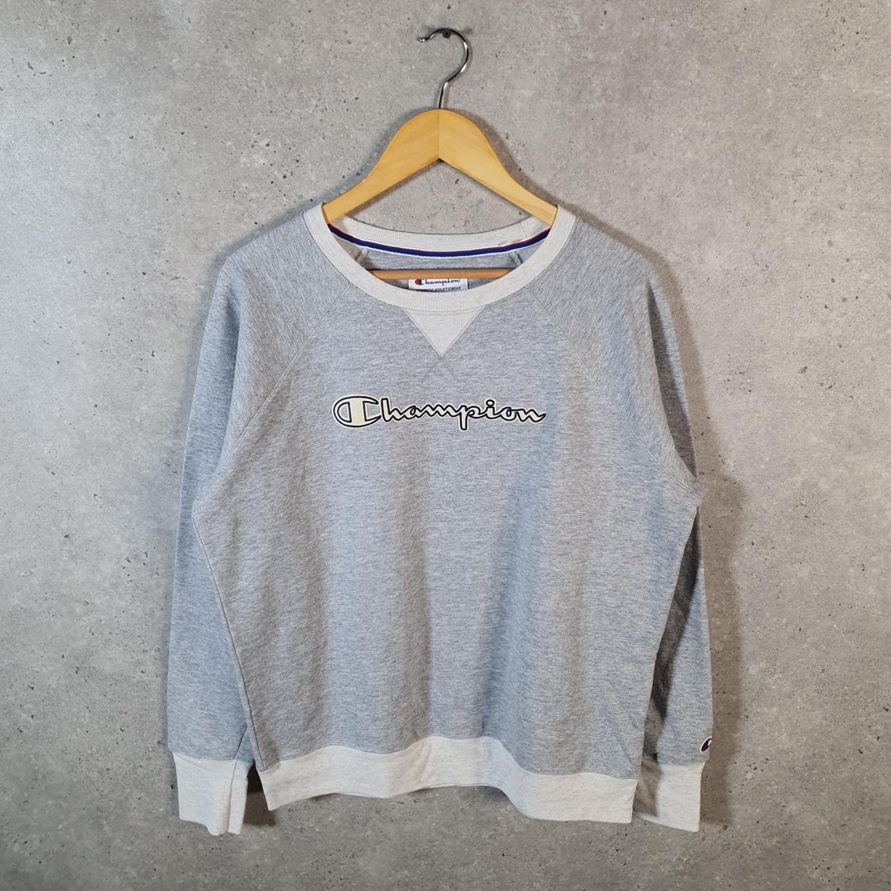 Vintage Champion Sweatshirt Womens Large Grey USA Pullover Spellout Logo