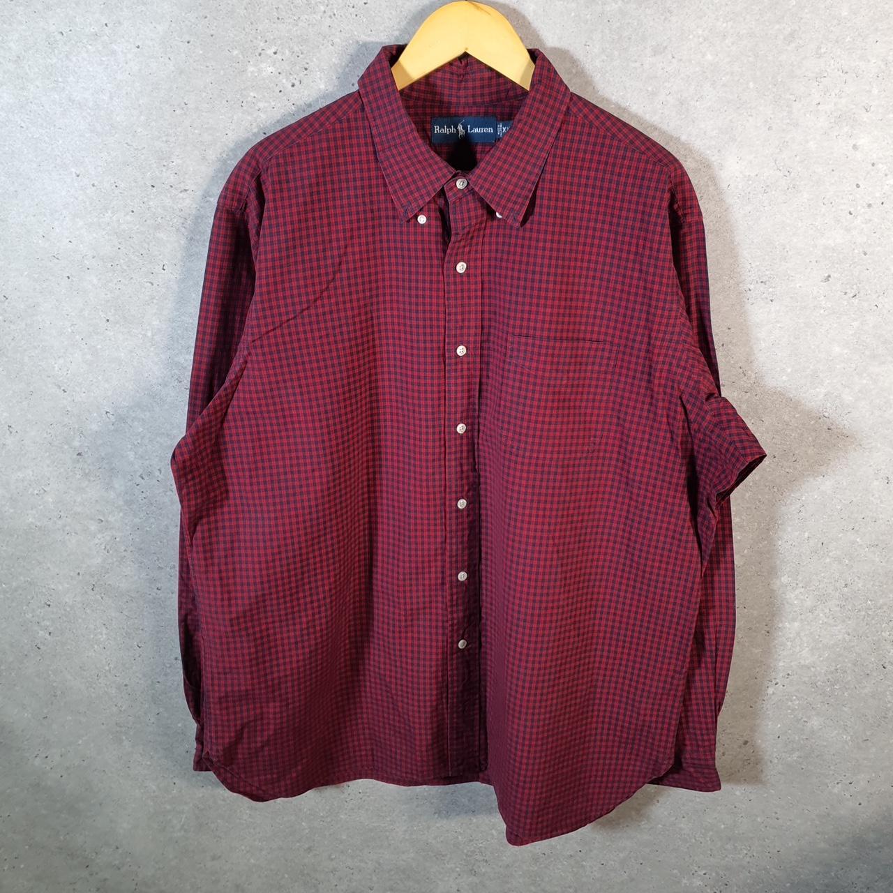 Vintage Ralph Lauren Button Down Shirt Men’s 2XL Burgundy Checkered Cotton