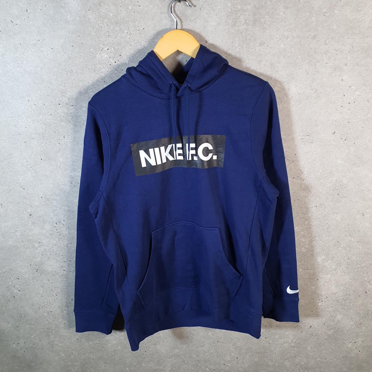 Vintage Nike FC Football Hoodie Men’s Small Blue Swoosh Y2K Pullover Sweatshirt Logo