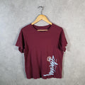 Vintage Stussy Spellout Printed Printed T Shirt Men’s Small Burgundy Red Graphic Short Sleeve Big Fish Vintage