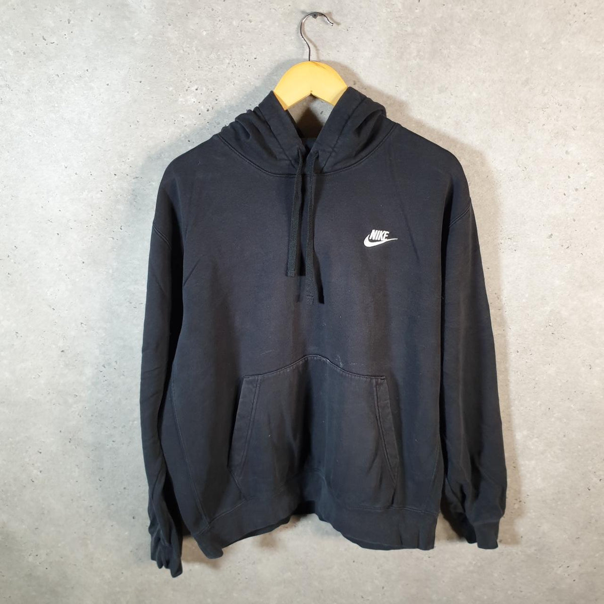 Vintage Nike Club Embroidered Hoodie Men’s Large Black Swoosh Y2K Pullover