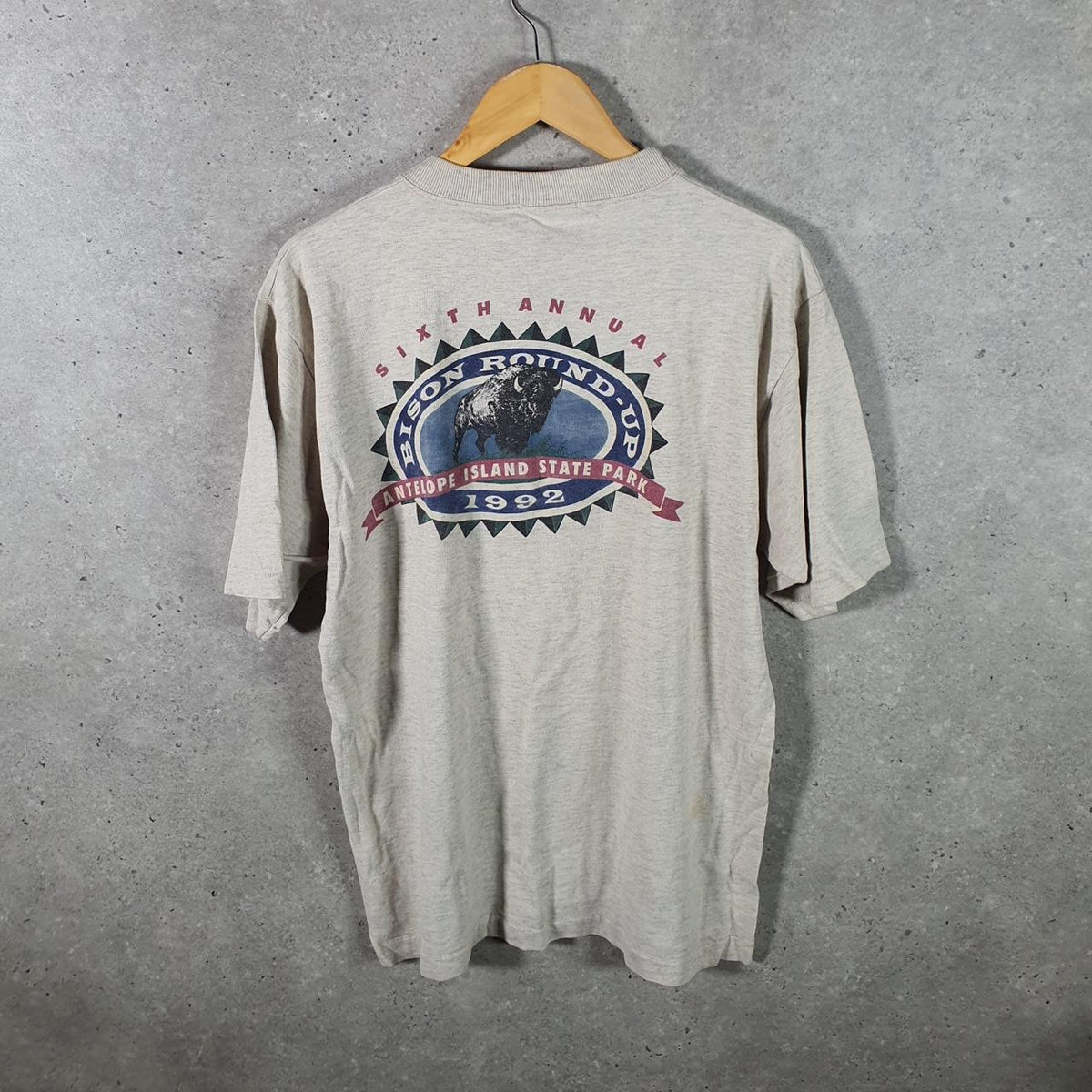 Vintage SDI Bison Round Up 1992 Antelope Island Single Stitch T Shirt Men’s Medium Beige