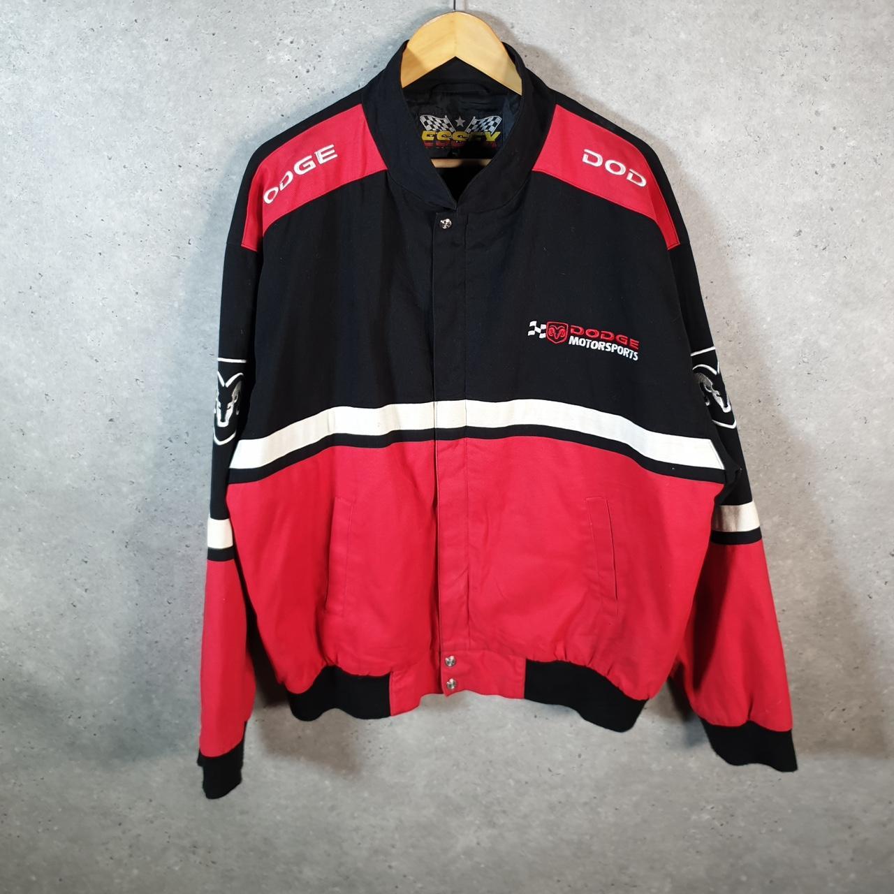 Vintage Nascar Dodge Motorsports Bomber Jacket Men’s Large Black Motorcyle Biker USA Big Fish Vintage