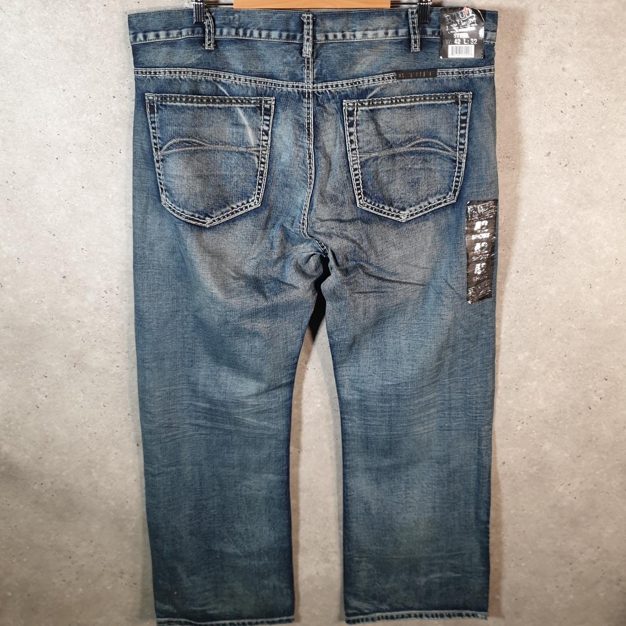 Vintage B Tuff Baggy Y2K Hip Hop Jeans Mens W42 L32 Blue Denim Embroidered Big Fish Vintage