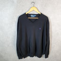 Vintage Ralph Lauren Polo Merino Wool Sweatshirt Men’s 2XL Black Cotton Pullover Pony