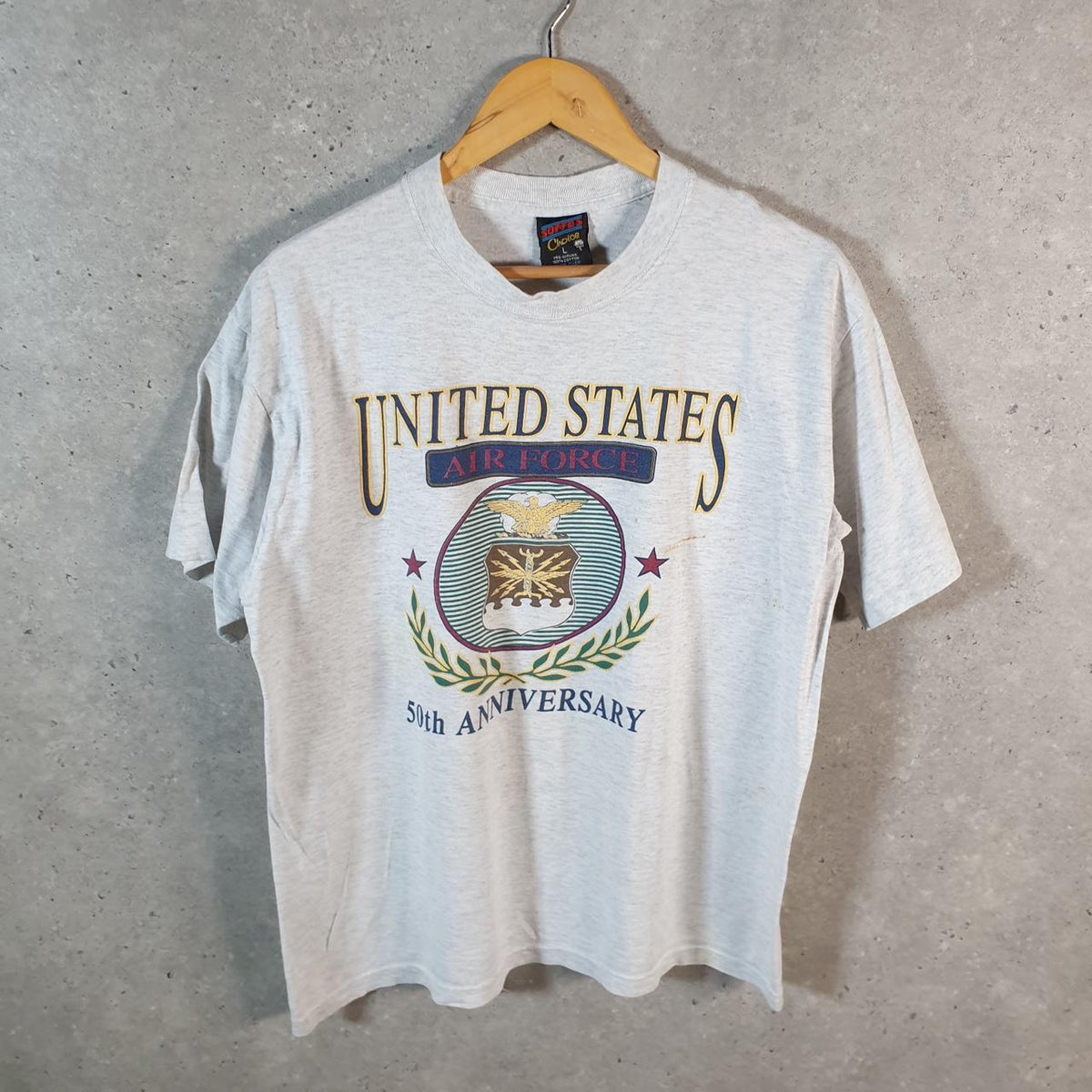 Vintage Soffes Air Force 50th Anniversary 90s USA Single Stitch T Shirt Men’s Large Grey